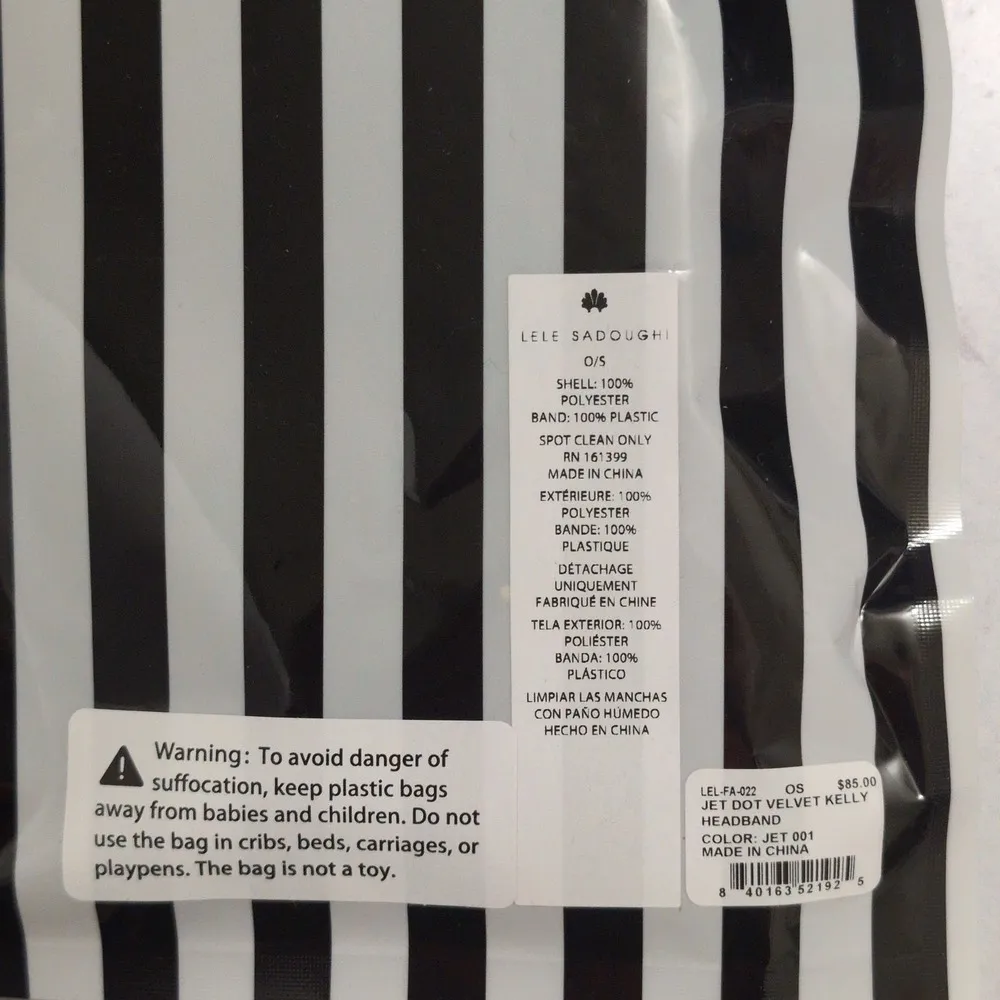 Lele Sadoughi Jet Dotted Velvet Kelly Headband Black One Size New - Image 4