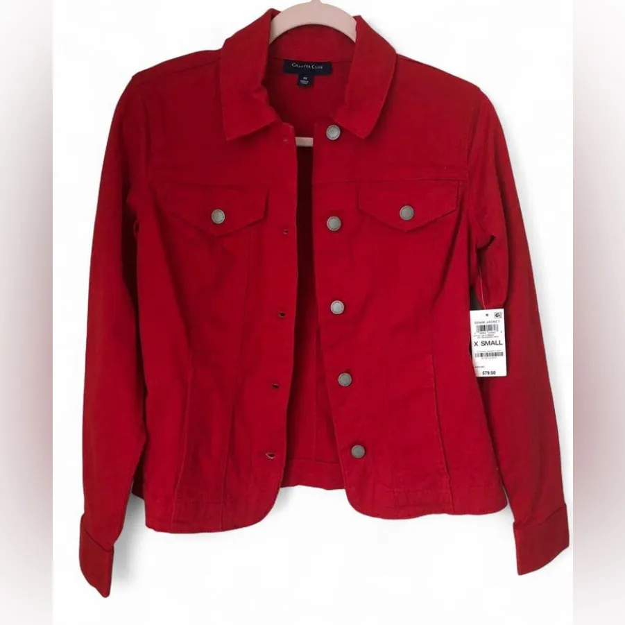 NWT Charter Club women’s Red Denim Jeans Casual Jacket Size XS - Image 2