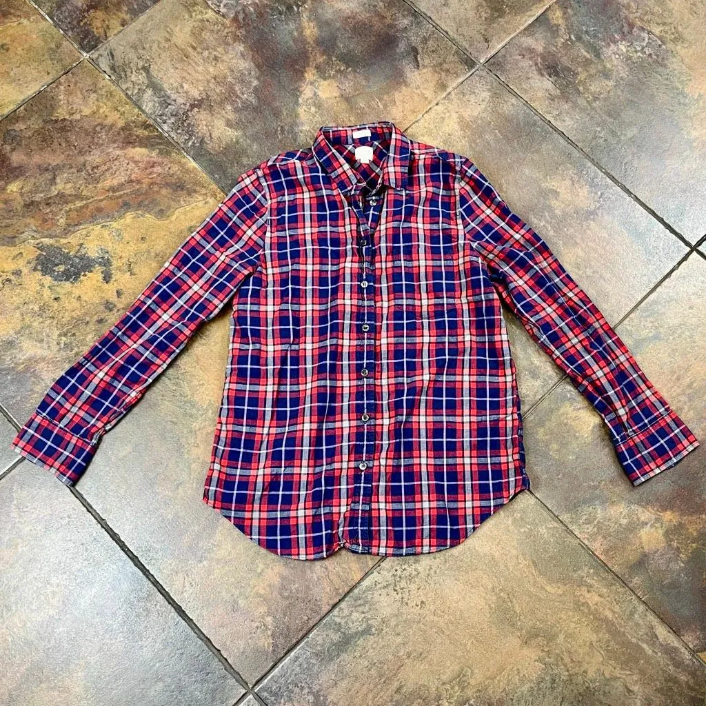 J. Crew Boy Fit Plaid Gingham Long Sleeve Medium Red - Image 3
