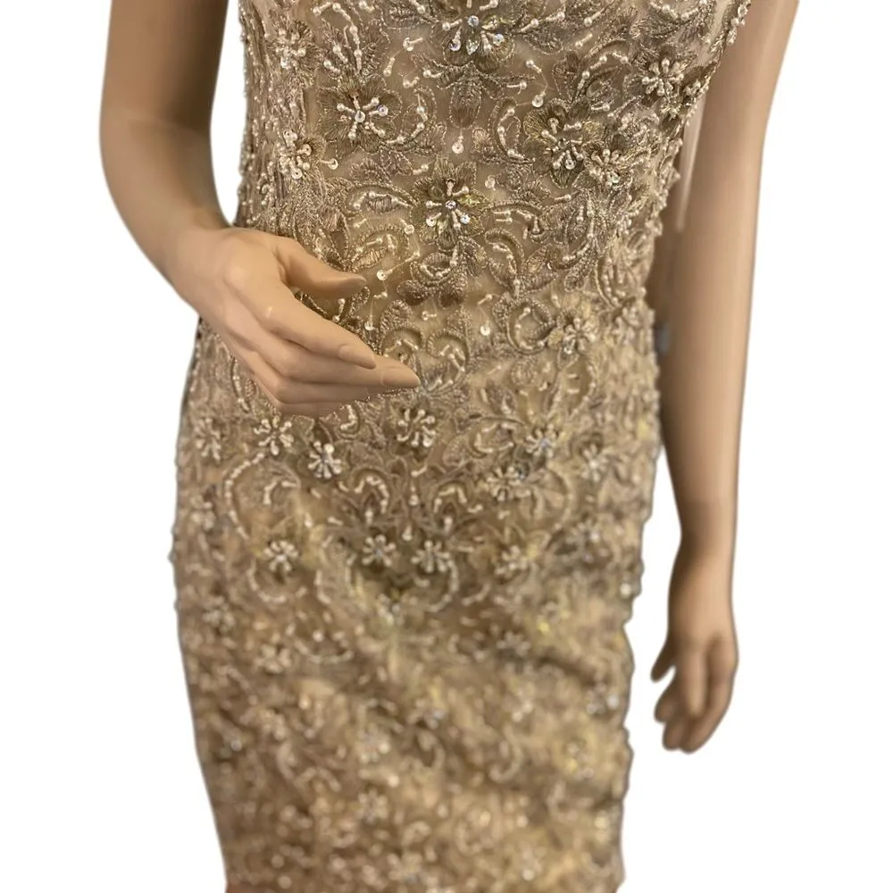 NWT MARSONI BY COLORS GOLD SHEER BEADED PARTY COCKTAIL‎ DRESS Size 6 - Image 5
