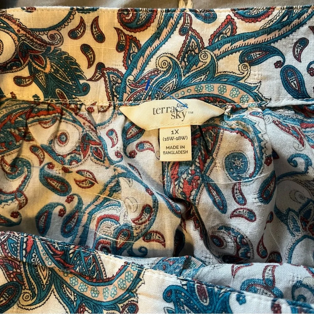 Terra & Sky Women's Plus Size Square Neck Paisley Blue Peasant Top Size 1X - Image 13