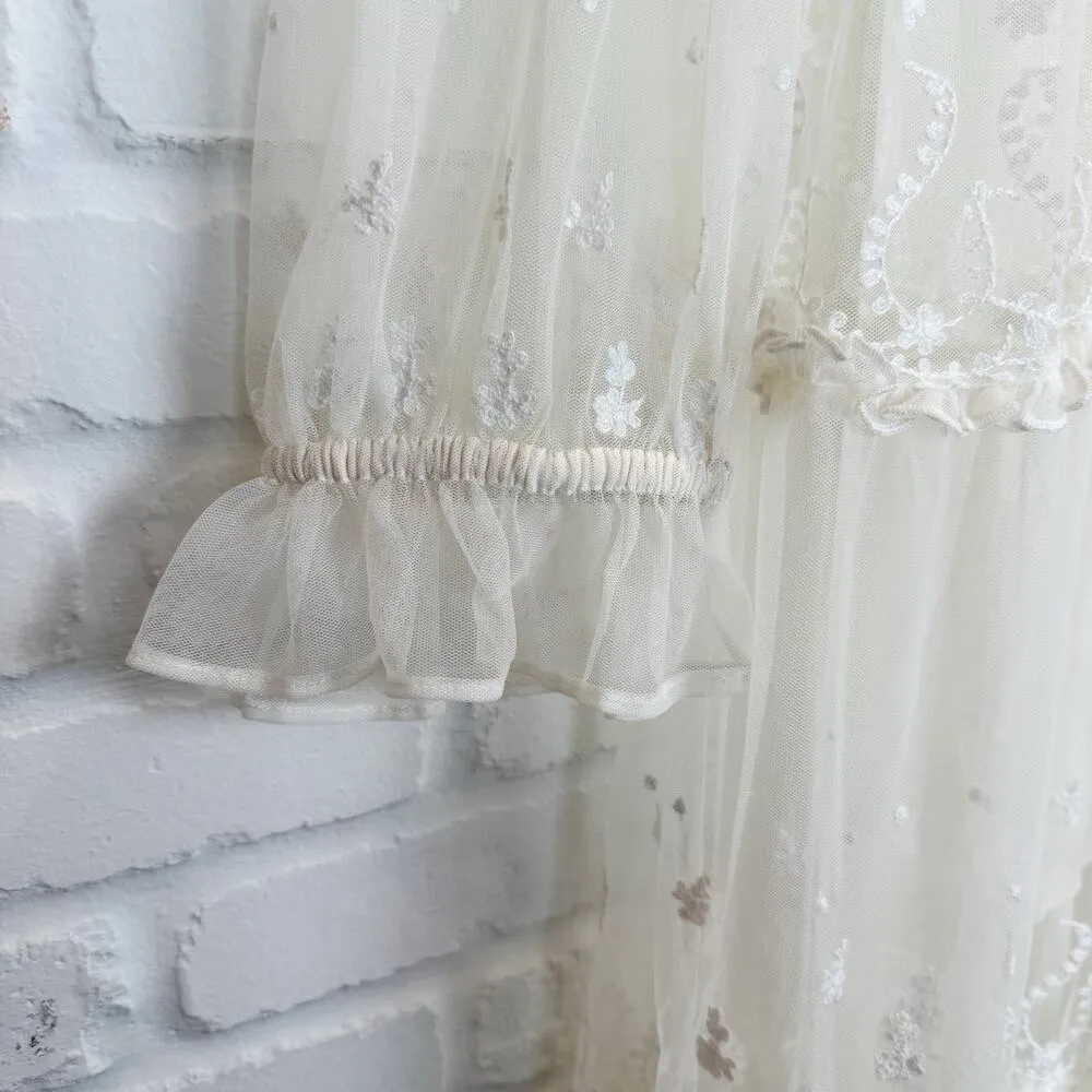 Free People Stevie Embroidered Maxi Dress Tea Flowy Ivory Sheer Floral Lined L - Image 8