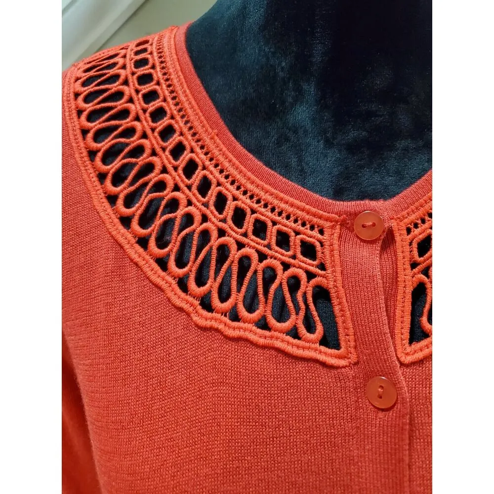 August Silk Womens Red Cotton Round Neck Long Sleeve Cardigan Sweater Size Large - Image 6