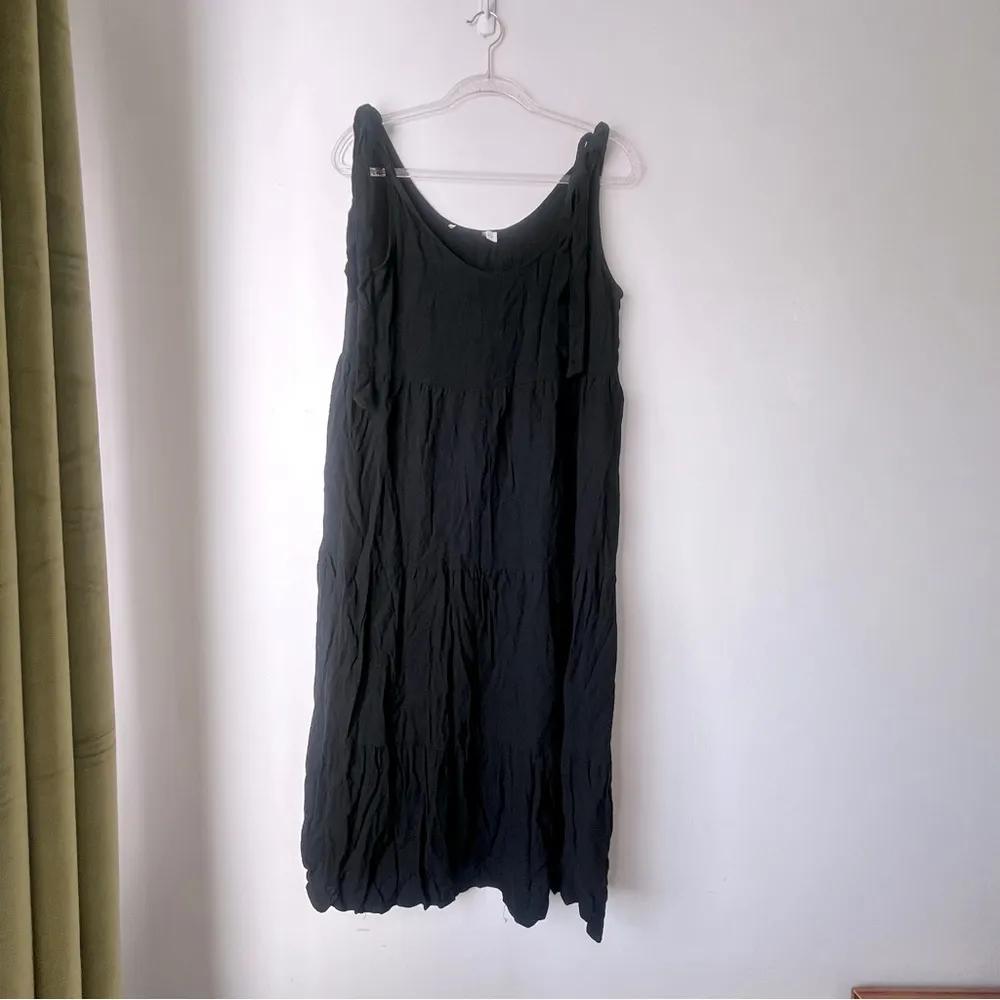 Petal & Pup Marcy Black Linen Tie Shoulder Tiered Midi Dress L - Image 7