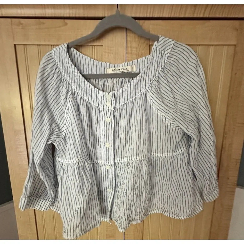 Free People Sea To Shore Striped Top - Ivory Size Small $88 Cropped Beachy - Image 5