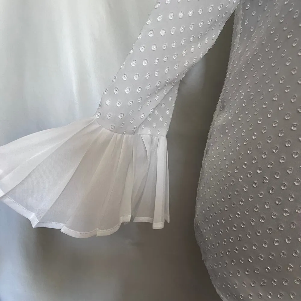 KRAZY KAT Popover Womens Blouse 2XL White 3D Polka Dot Ruffle Cottage Core Fairy - Image 5