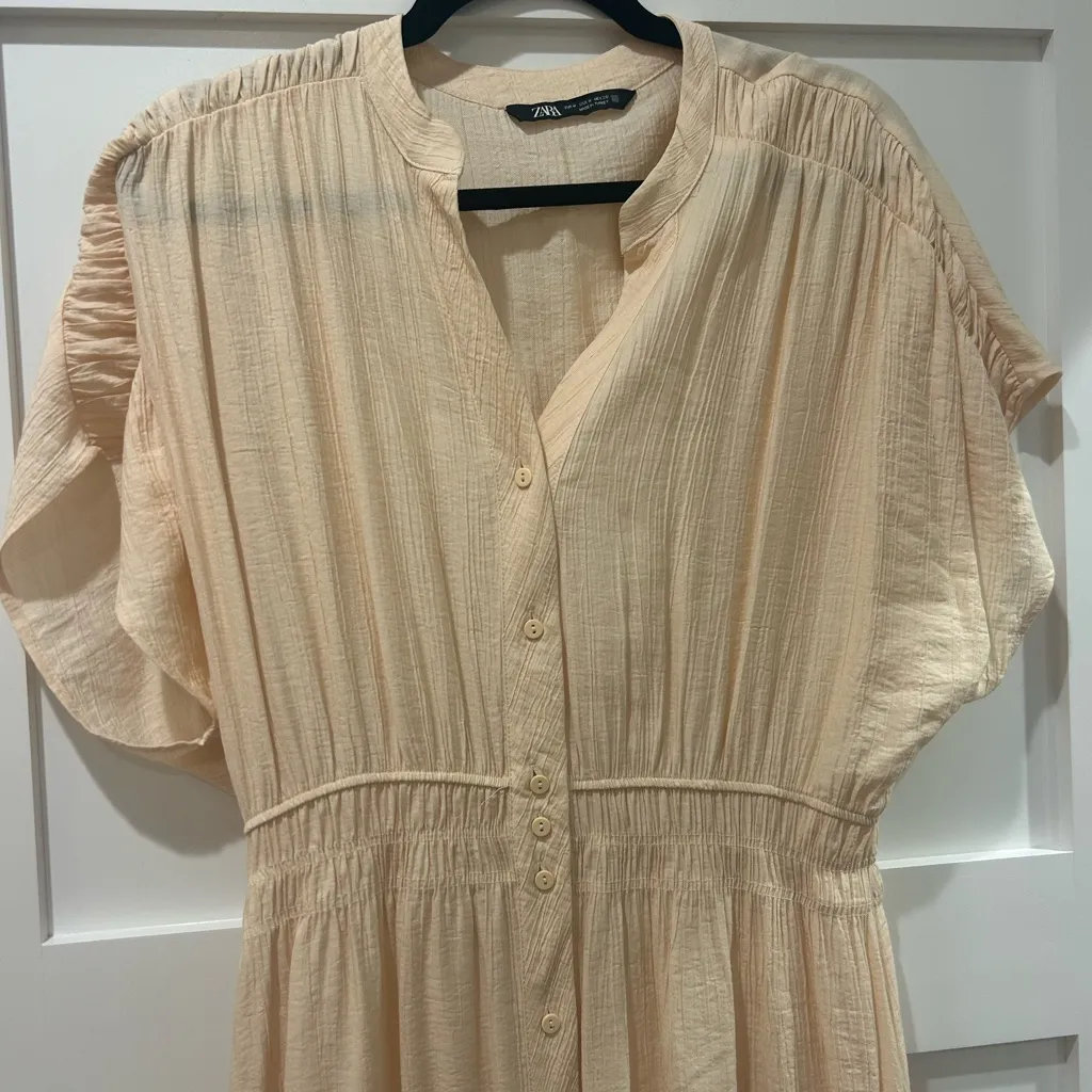 Zara Winkle Look Rustic SHIRT DRESS BEIGE - Image 4