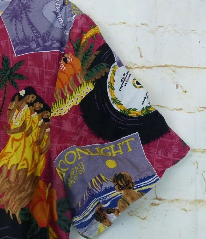 Reyn Spooner Y2K Hawaiian Novelty Printed Dress Womens L Red Rayon Records Aloha Size L - Image 5