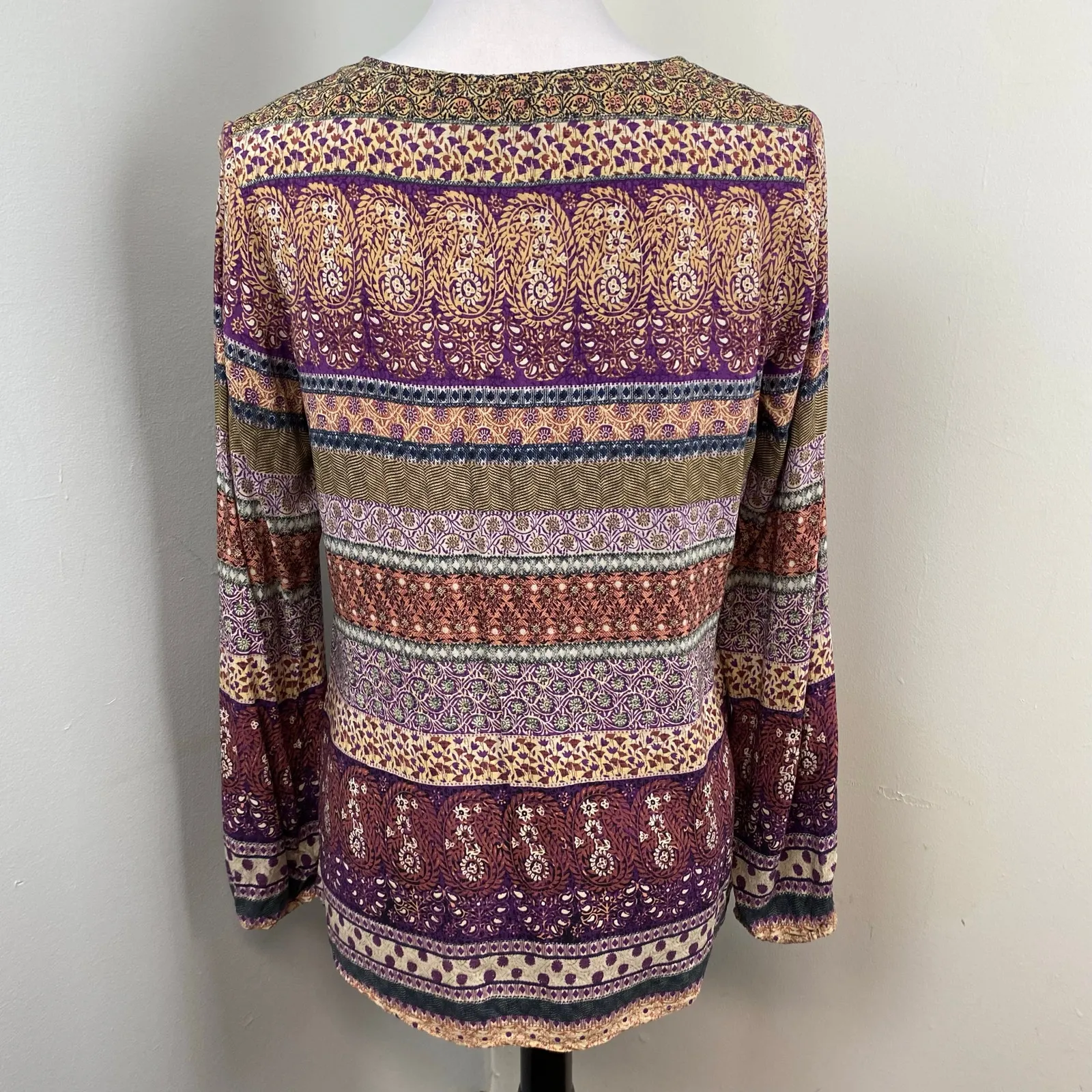 Crosby Mixed Print Long Sleeve Rayon Peasant Blouse Medium Purple - Image 4