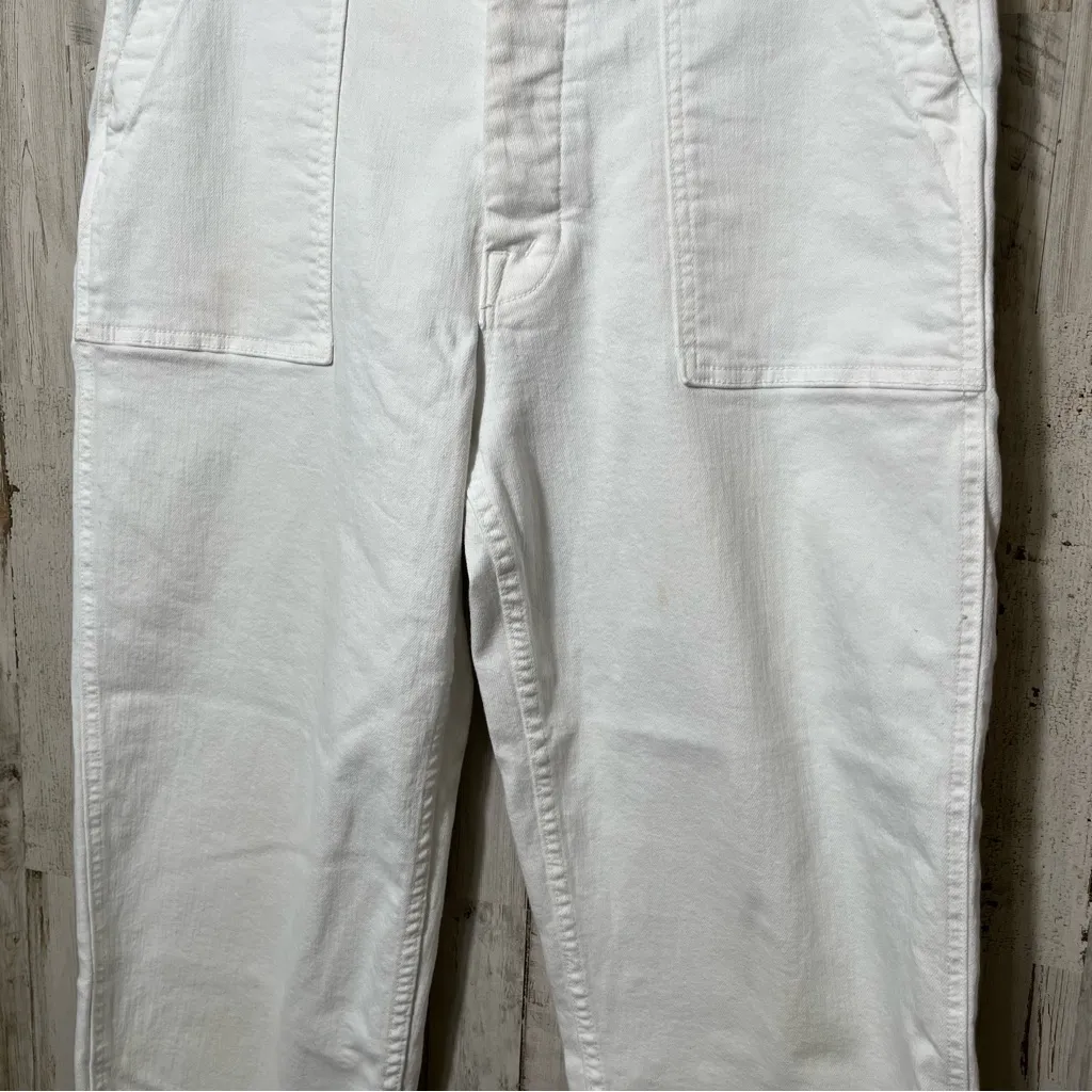MOTHER Denim The Patch Pocket Private Ankle Fray White Straight Jeans Womens 28 White - Image 10