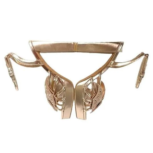 Jeffrey Campbell Platform Sandal Gold Metallic Fantasies Rhinestone Bow Size 8 - Image 10