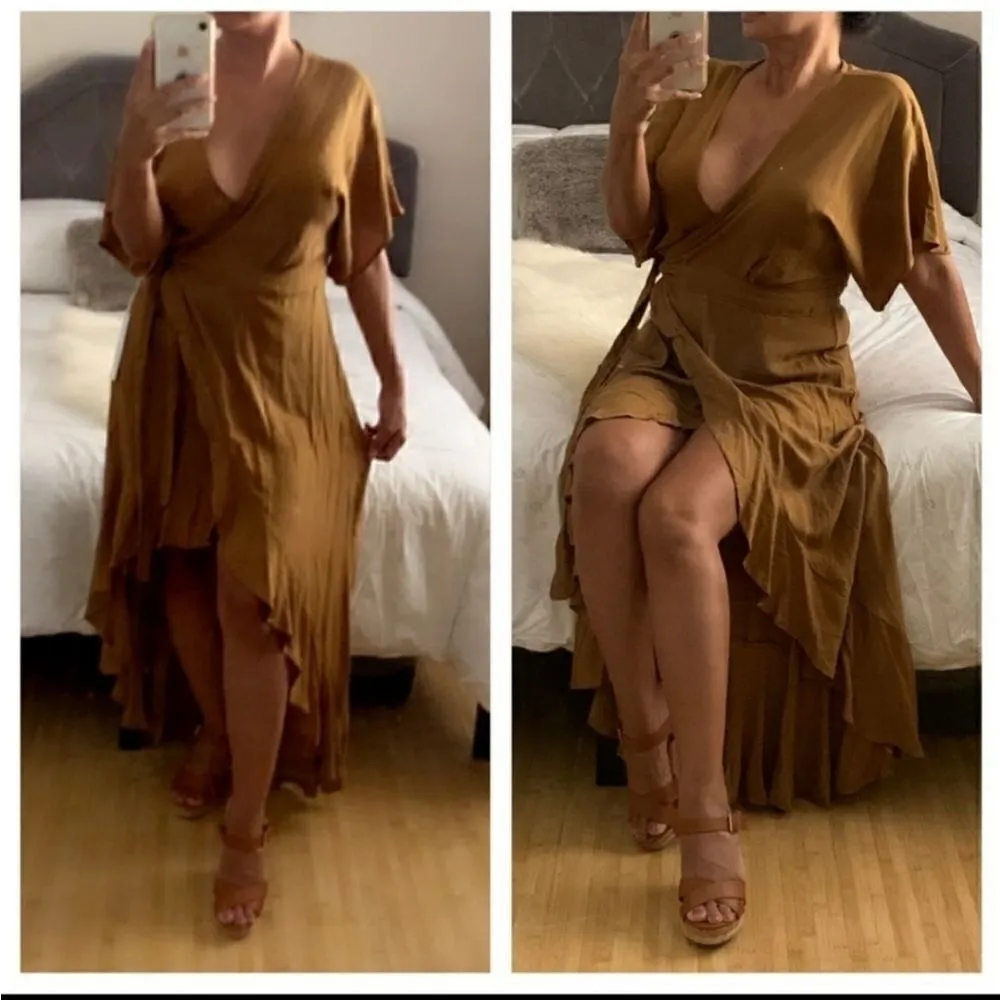 Young‎ Fabulous And Broke Lilly Wrap Maxi Dress Kimono Sleeve Bronze Size Small - Image 2