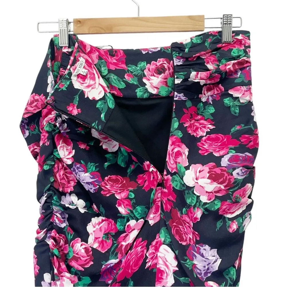 Ronny Kobo Lauryn Floral Print Draped Ruched Mini Skirt Size Small Black Pink - Image 8