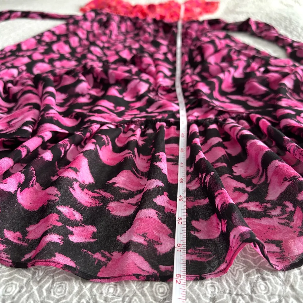 MISA Los Angeles Aida One Shoulder Dress Ruffle Pink Purple Coral Print Size S - Image 13