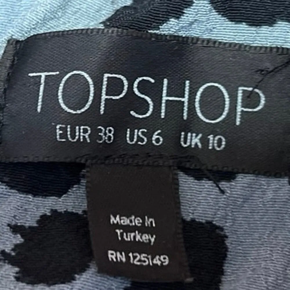 Topshop Black Blue Sleeveless Animal Leopard Print High Neck Blouse Tank Top 6 - Image 3
