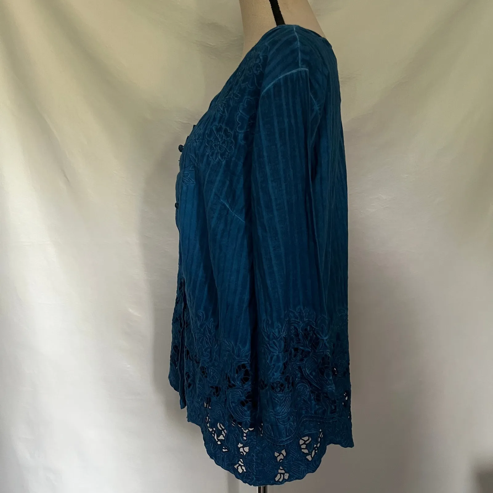 Soft Surroundings Esme Embroidered 2 Pc Womens Top Sz M Lace Granny Boho Lagom Blue Size M - Image 6