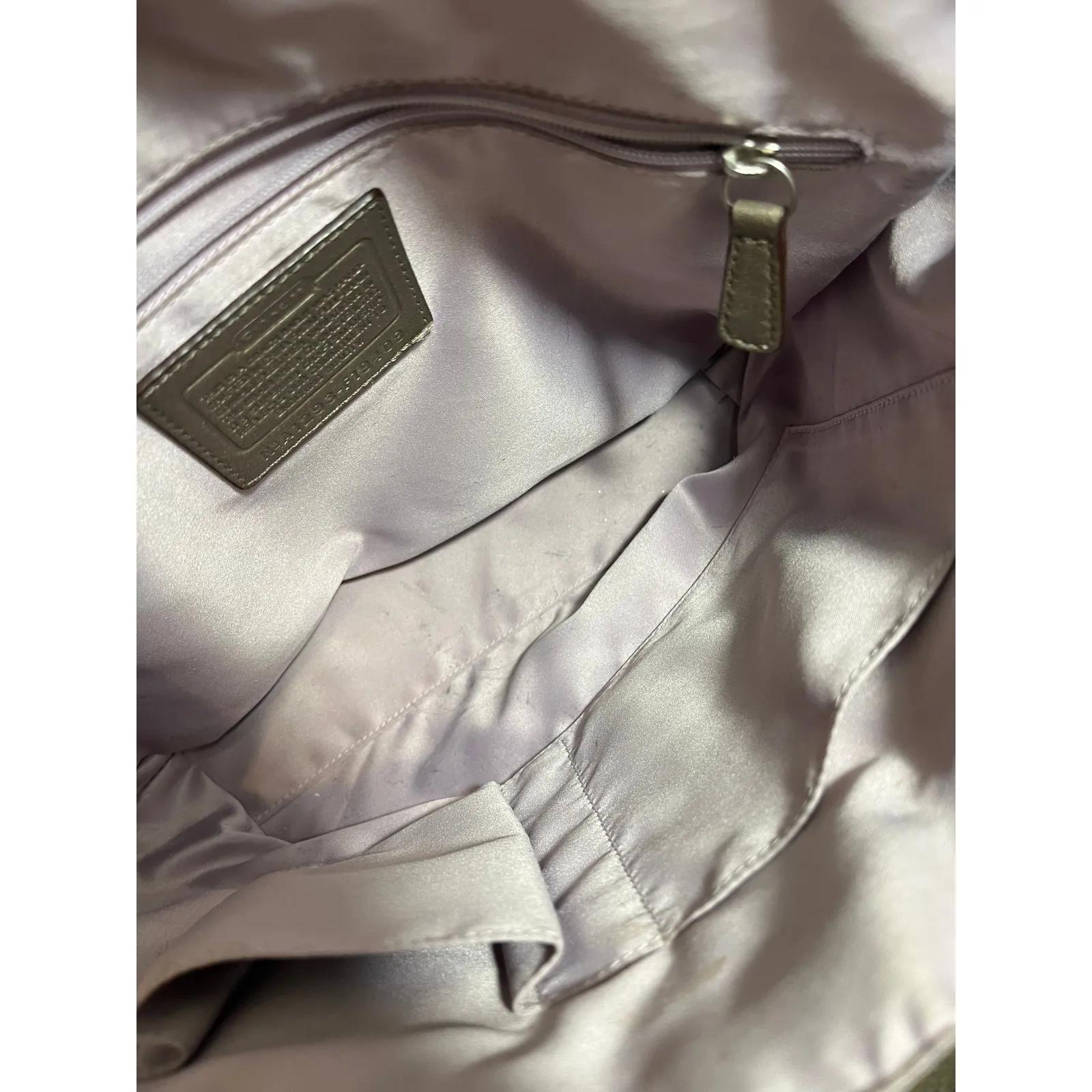 Coach Signature F19409 Leather Tote Shoulder Bag Purse Lavender Lining‎ - Image 13