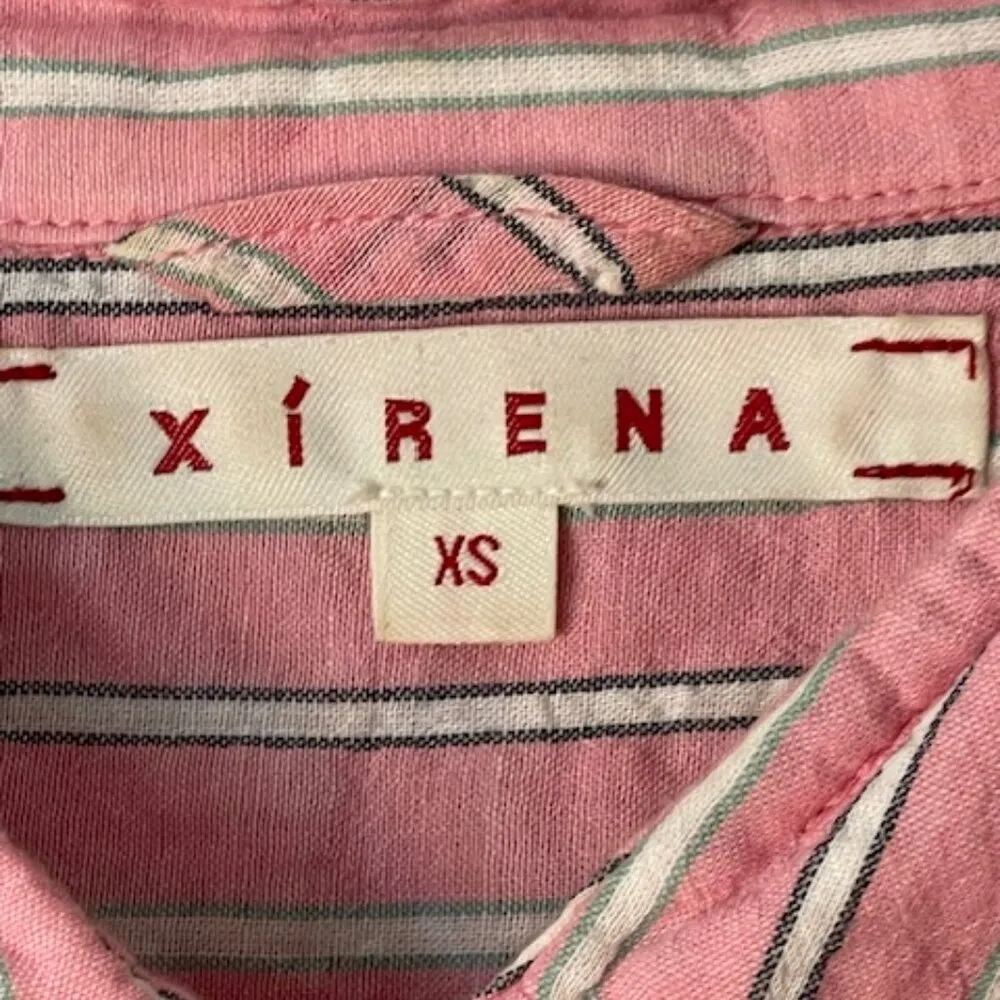 Xirena Scout Gauze Cotton Long Sleeve Button Down Pink/Grey Stripe XS Pink - Image 3