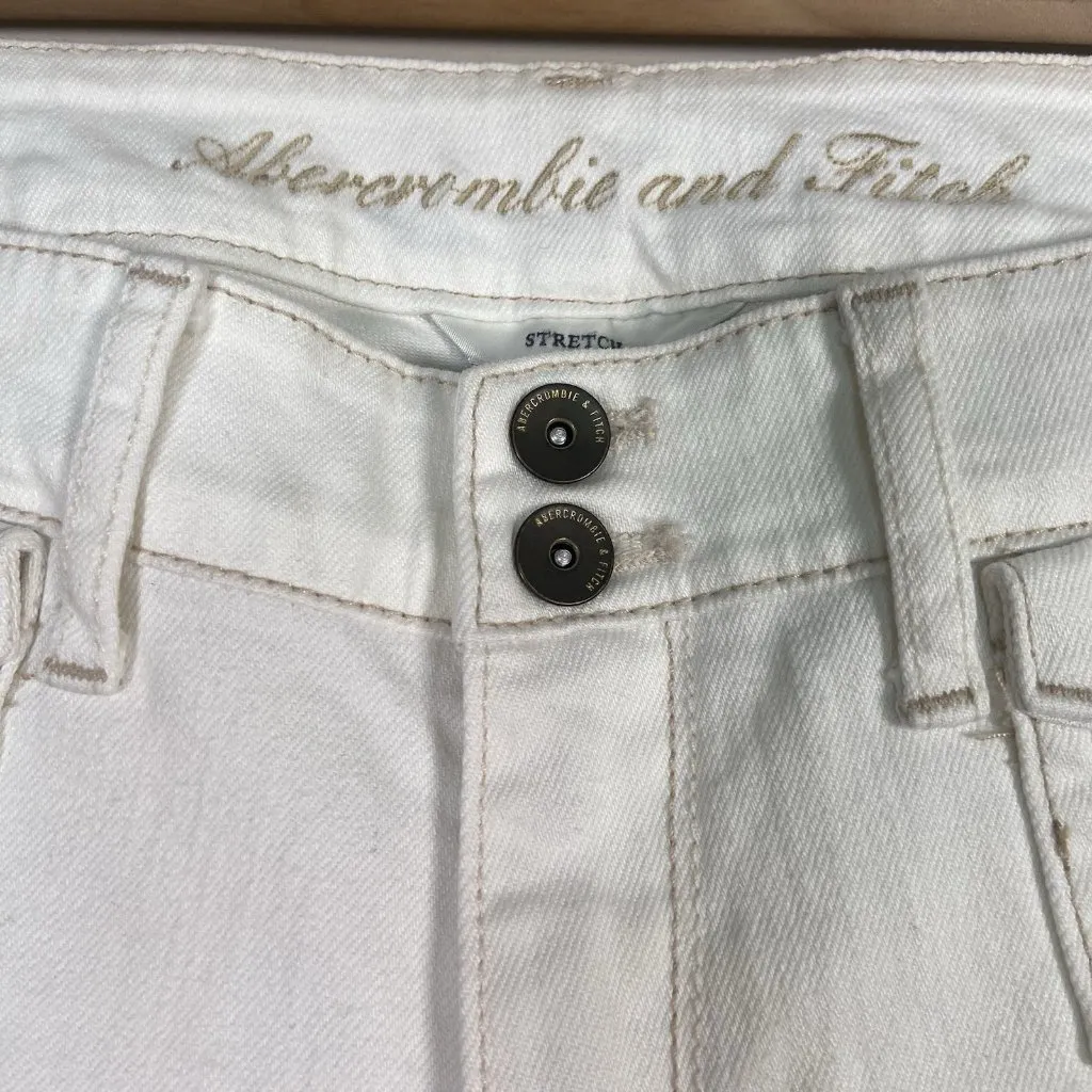 Abercrombie Fitch Patch Pocket White Flare Jeans Women’s 8‎ Stretch Y2K Low Rise - Image 4