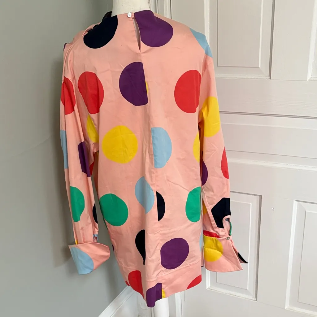 George Keburia Colorful Polka Dot Long Sleeve Dress Size Small Pink - Image 3