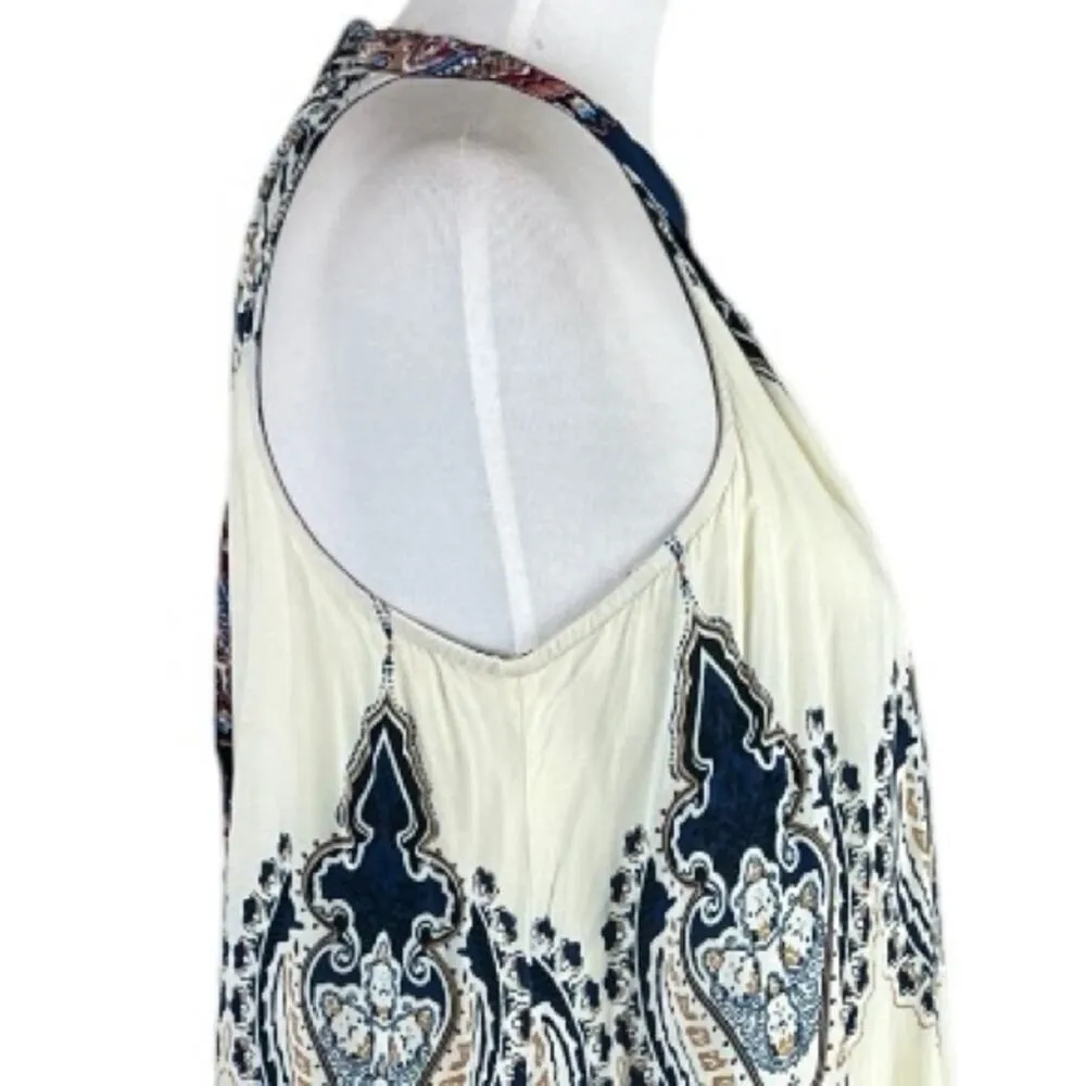 Jaase Boho Halter Tie Neck Swing Dress Cream Blue Multi Women’s Size Small - Image 7