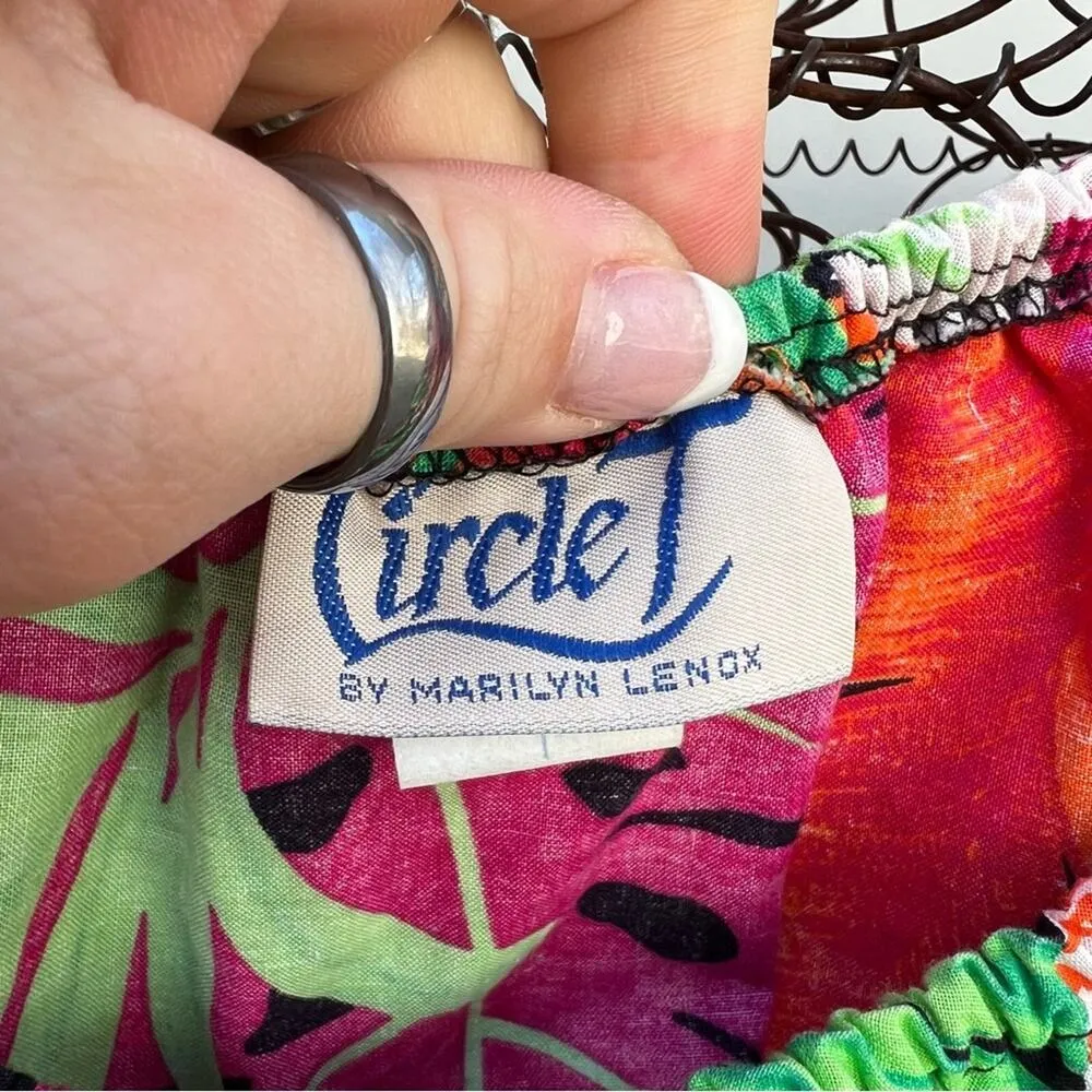 Vintage Circle T Hawaiian tropical floral off the shoulder western blouse Pink - Image 5