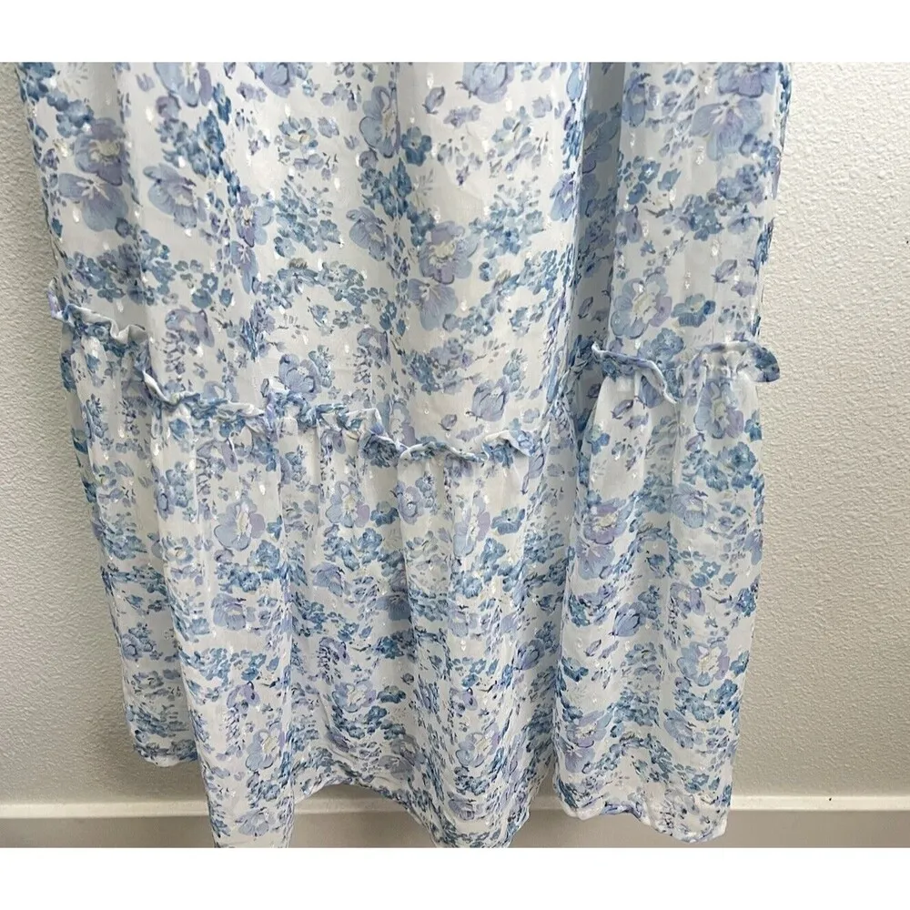 Lulu's My Love Story White Floral Print Tie-Back Maxi Tiered Dress Coastal Small - Image 9