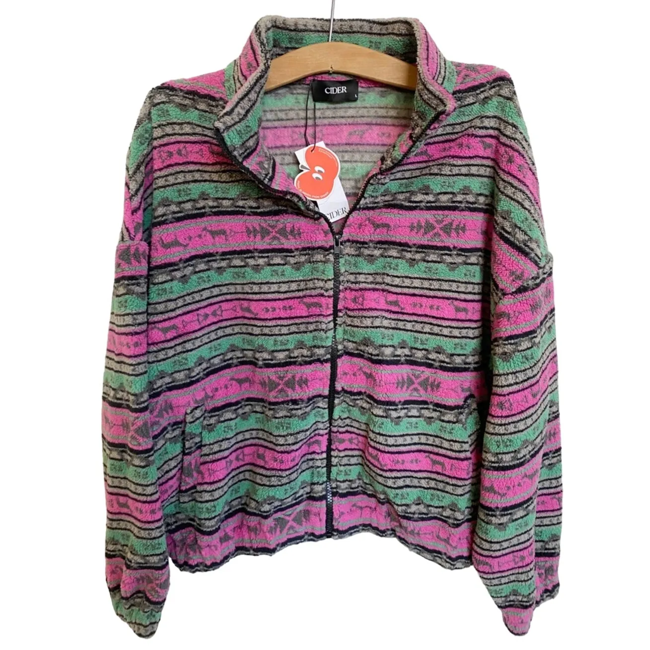 Cider Fleece Stand Collar Aztec Print Jacket NWT -‎ L - Image 5