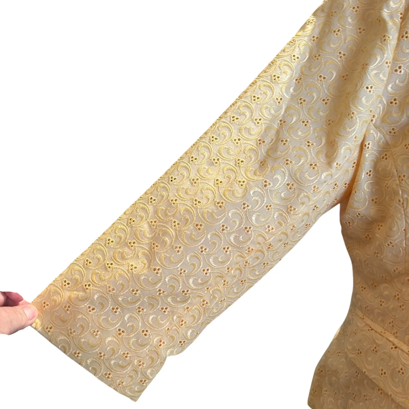 Sag Harbor Eyelet Jacket Lined 16P Yellow Button Down 3/4 Sleeve Office Chic - Image 6