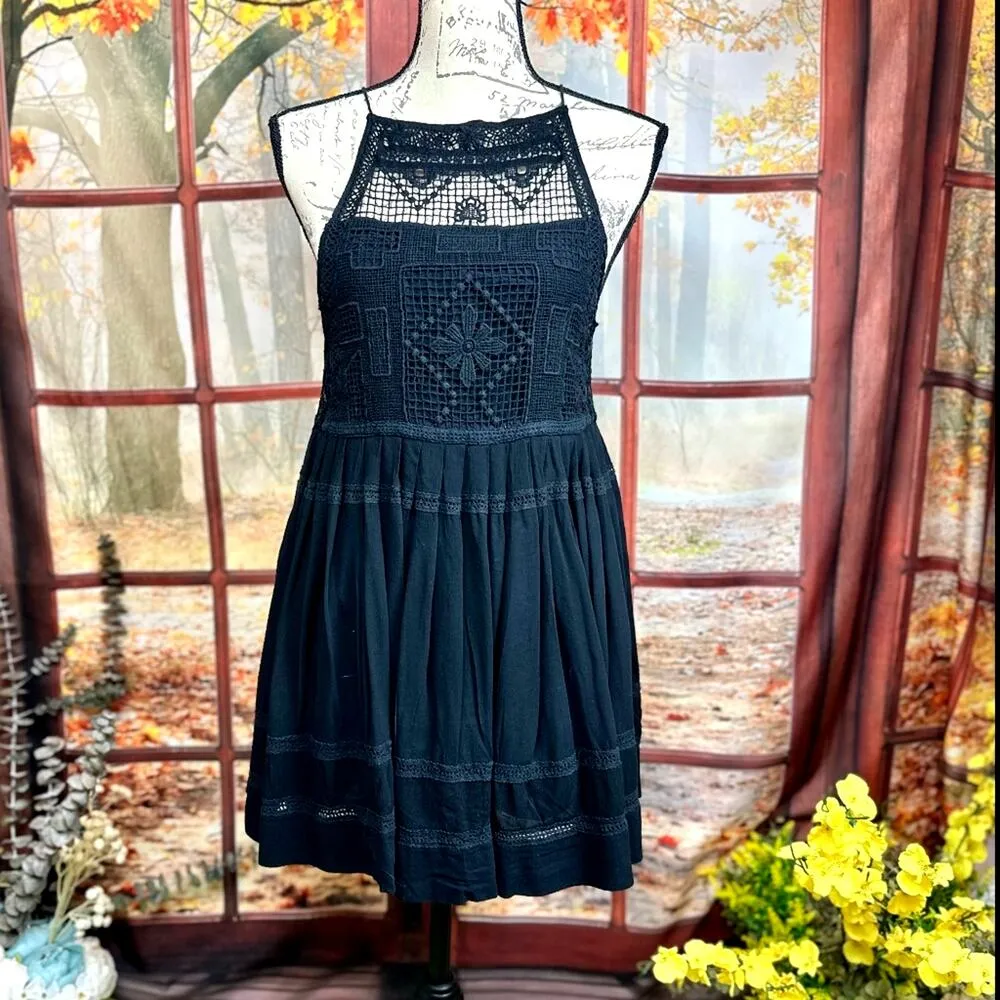 Free People Emily Crocheted Illusion Fit & Flare Little Black Dress S - Image 6