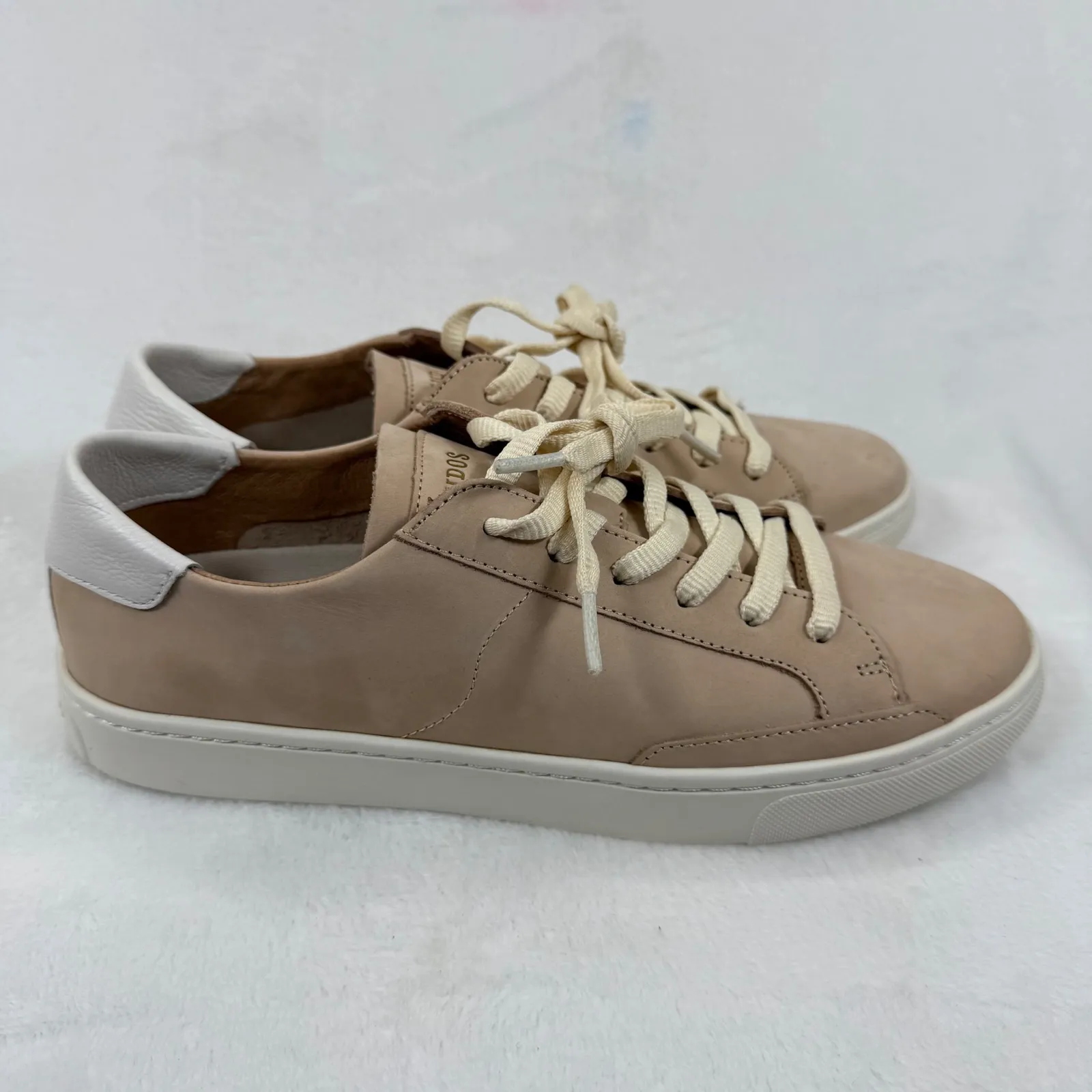 Soludos Women's Ibiza Sneakers Leather Tan White Accent Lace Up Casual Shoes 9.5 - Image 4