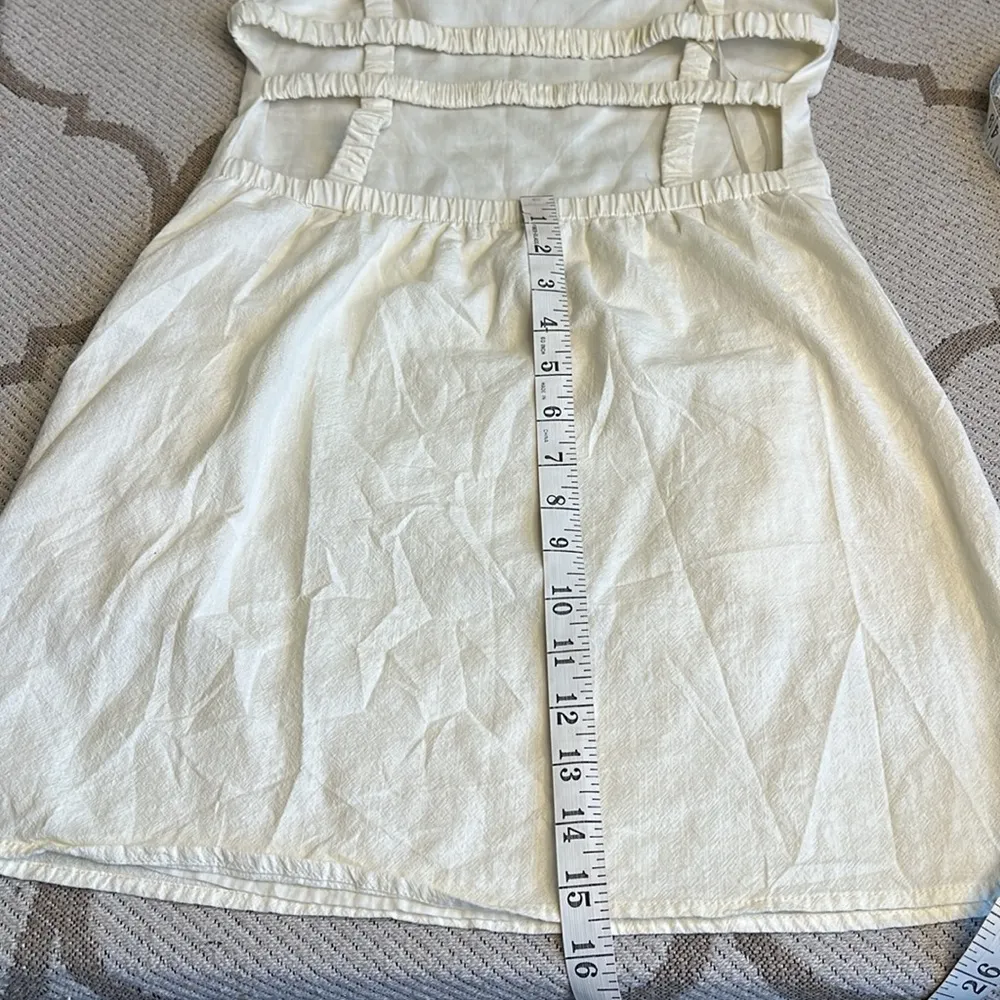 Isalis  Cotton square neck Cream Strappy back side pockets Mini Dress - Image 16