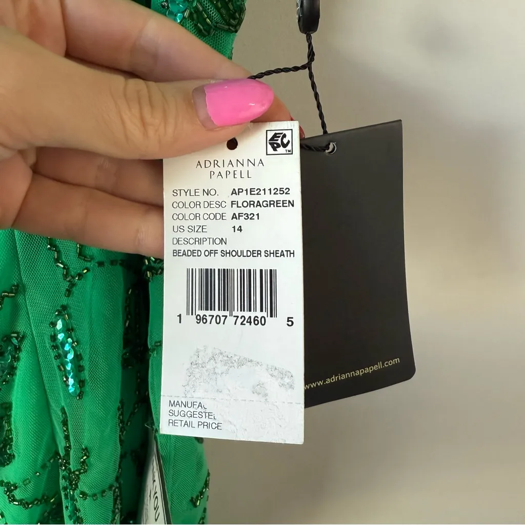 Adrianna Papell Beaded Off The Shoulder Mini Dress Green 14 - Image 6