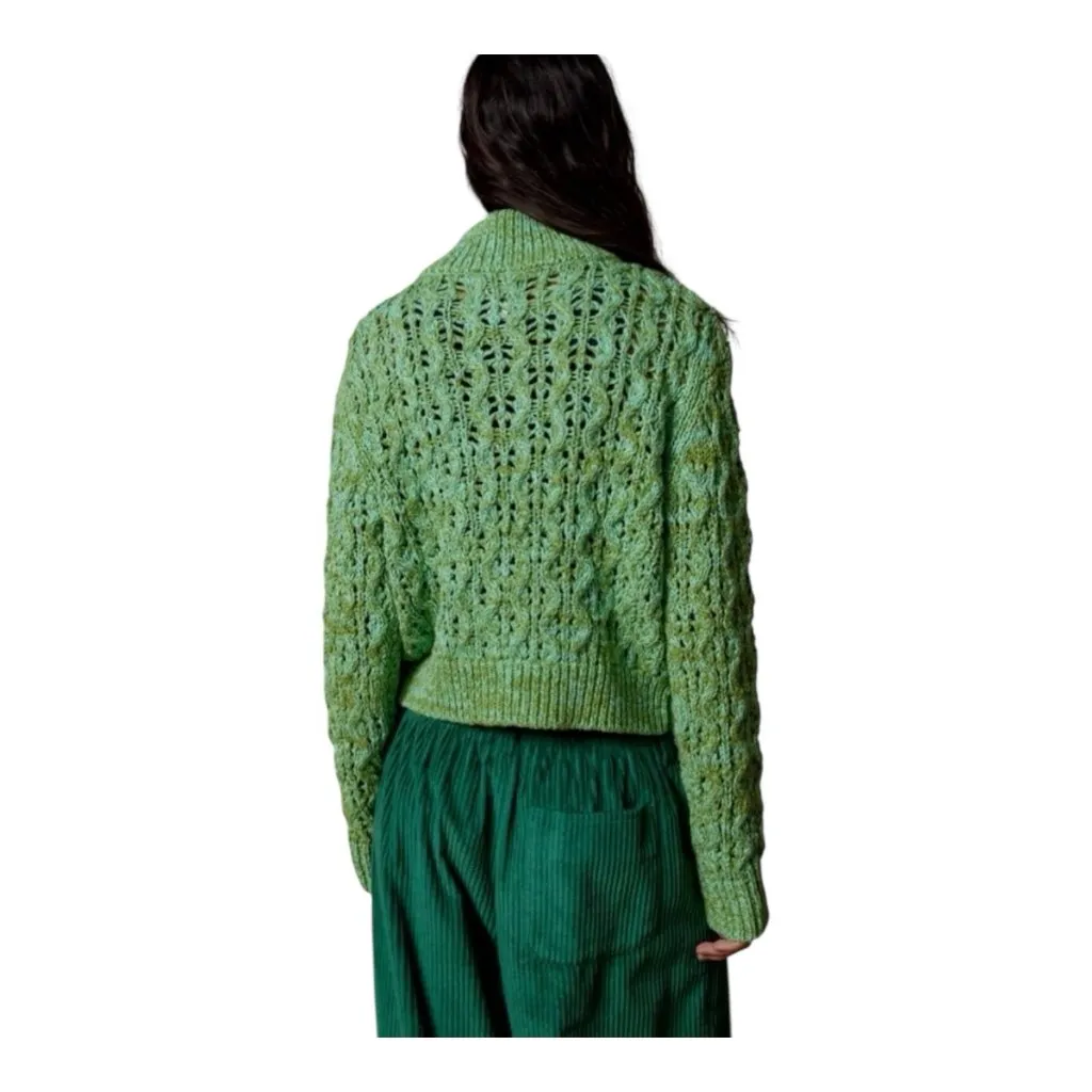 Urban Outfitters BDG Killian Quarter Zip Sweater Large Green Chunky Knit Cropped - Image 3