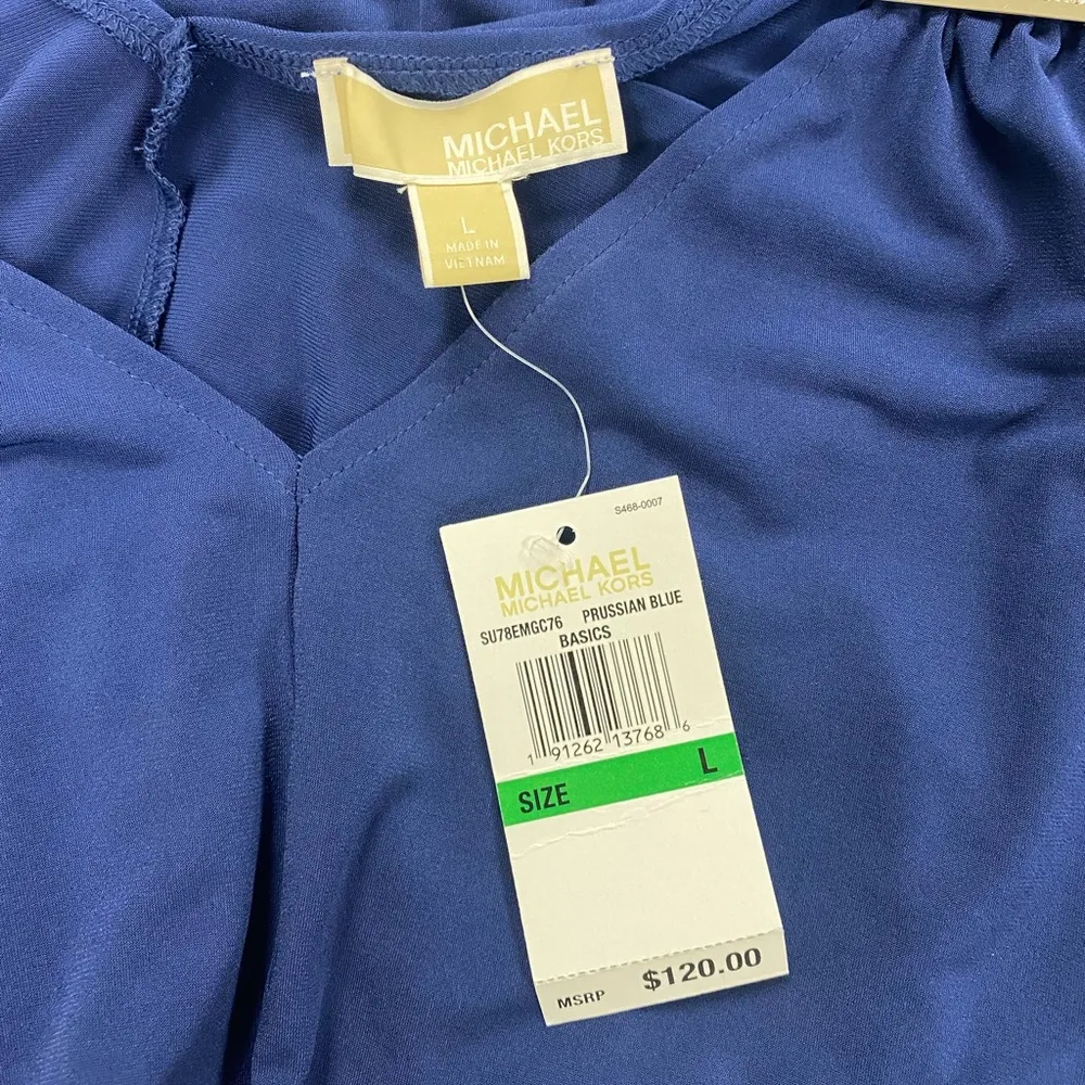 Michael Kors Prussian Blue Cold Shoulder Dress L - Image 8