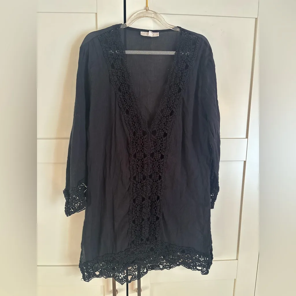 La Blanca Island Fare V Neck Tunic Black Cover-Up Swim Size Small - Image 3