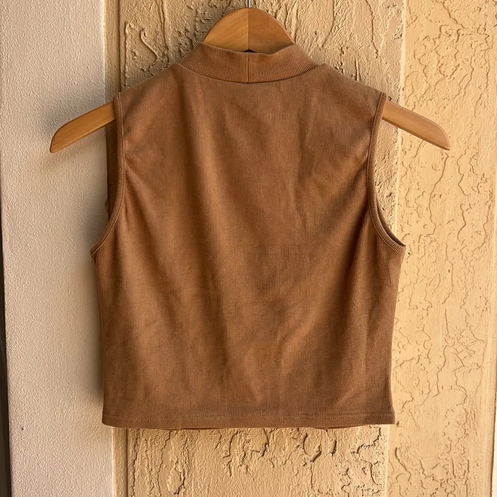 OGL Sleeveless High Neck Corset Detail Crop Top Camel Size Large Tan - Image 2