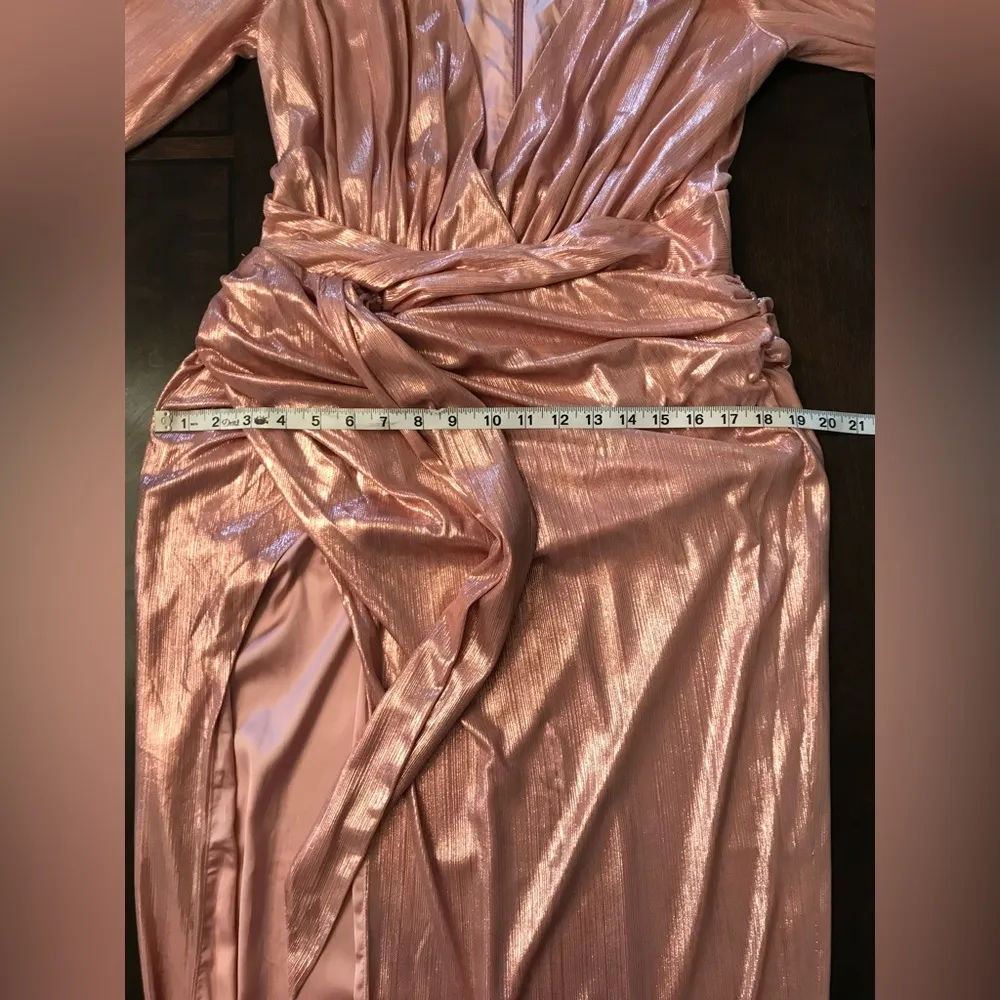 NWOT House of CB Mina Metallic Pink Silky Floor Length Gown Maxi Dress Sz L - Image 9