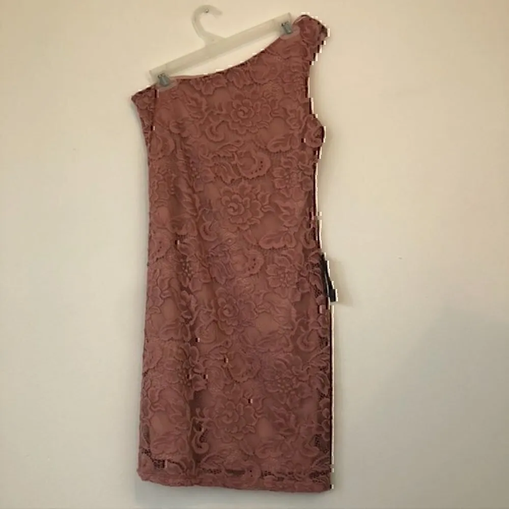 NEW NWT DUAL NATURE Lace One Shoulder Mini Dress Mauve Pink Floral Lace Medium M - Image 10