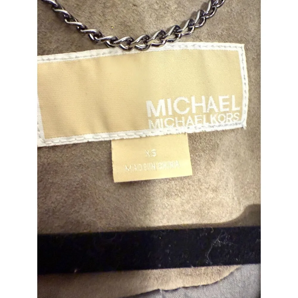 Michael Kors Genuine Suede Grey/Beige Leather Motorcycle Jacket - Image 4