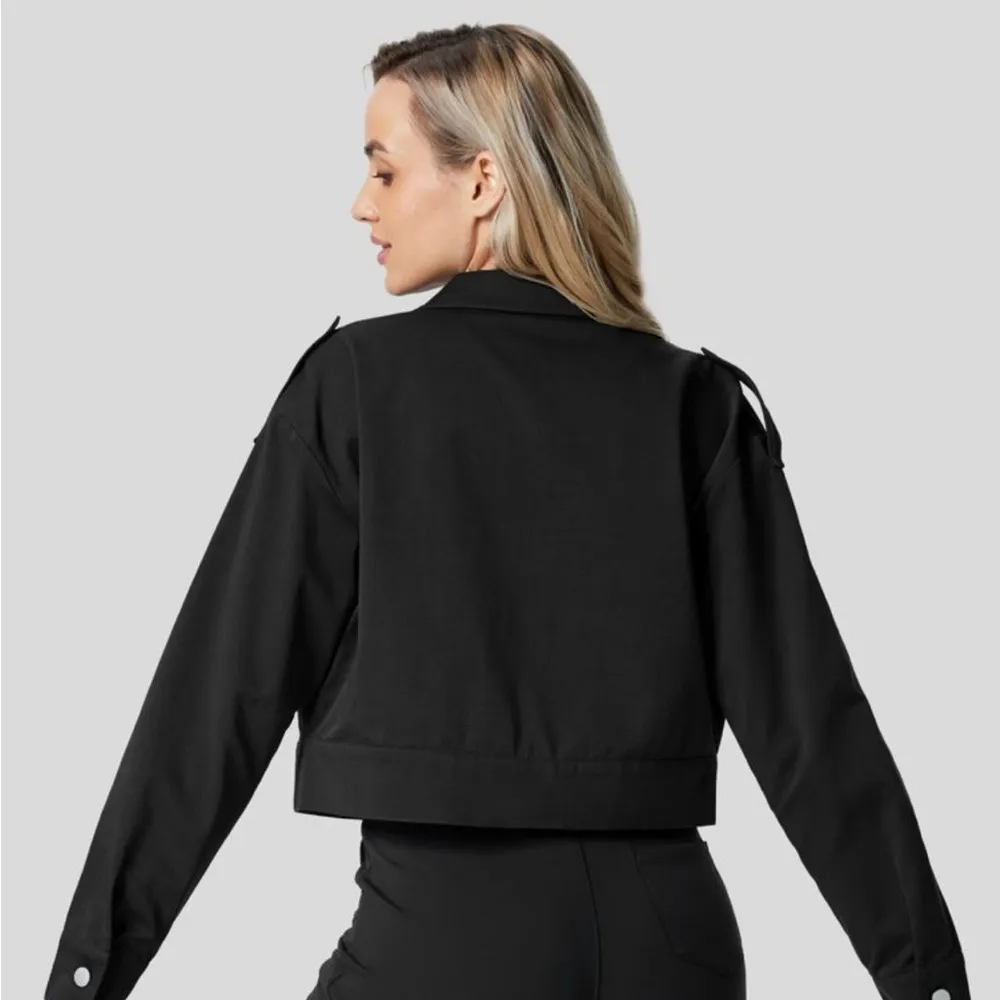 002H.- Collared Flap Pocket Zipper Solid Casual Cargo Cotton Jacket. - Image 3