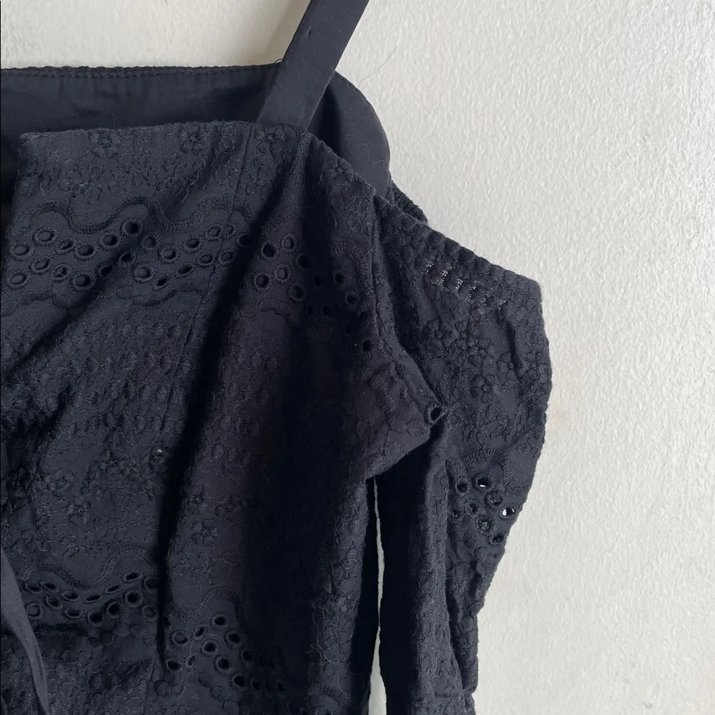 BCBGMaxAzria Cold-Shoulder Eyelet Lace-up Top Black - Image 6