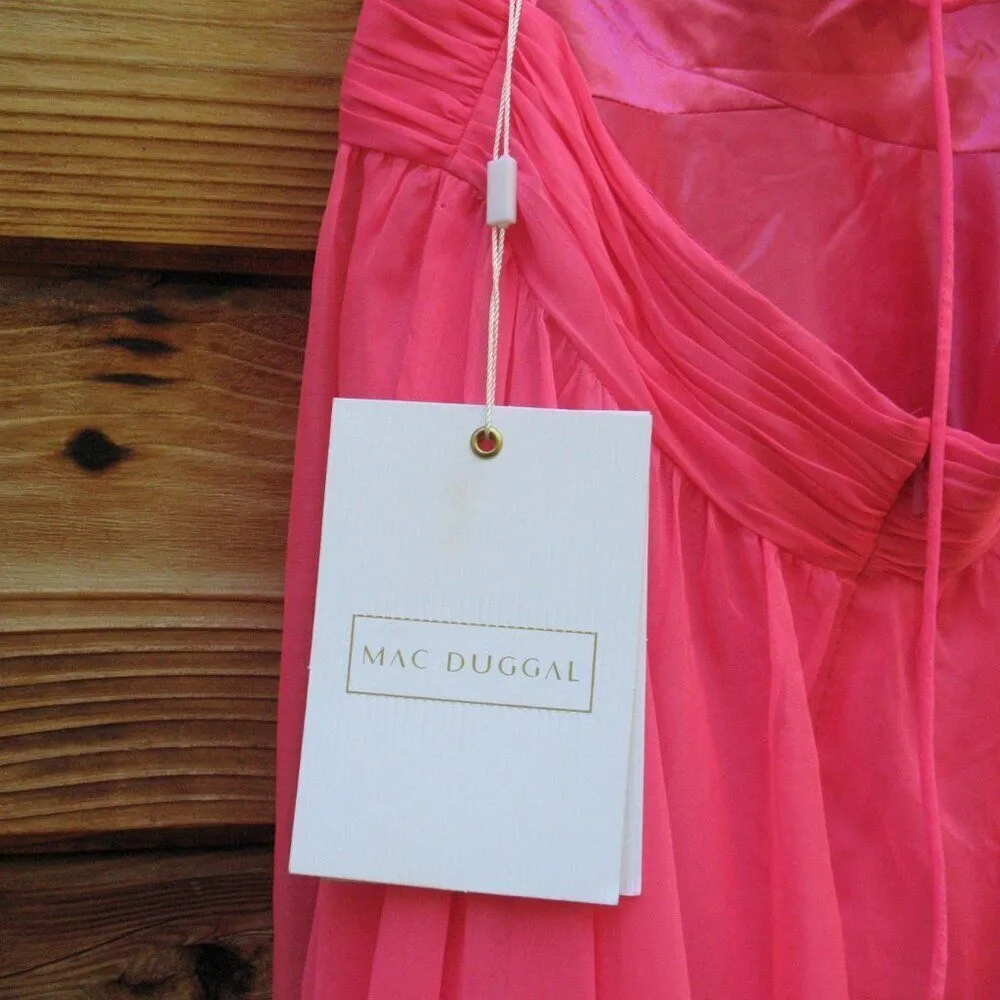 NWT Mac Duggal Ruffle Tiered Cut Out Chiffon Gown 67911 Hot Pink Size  4 - Image 13
