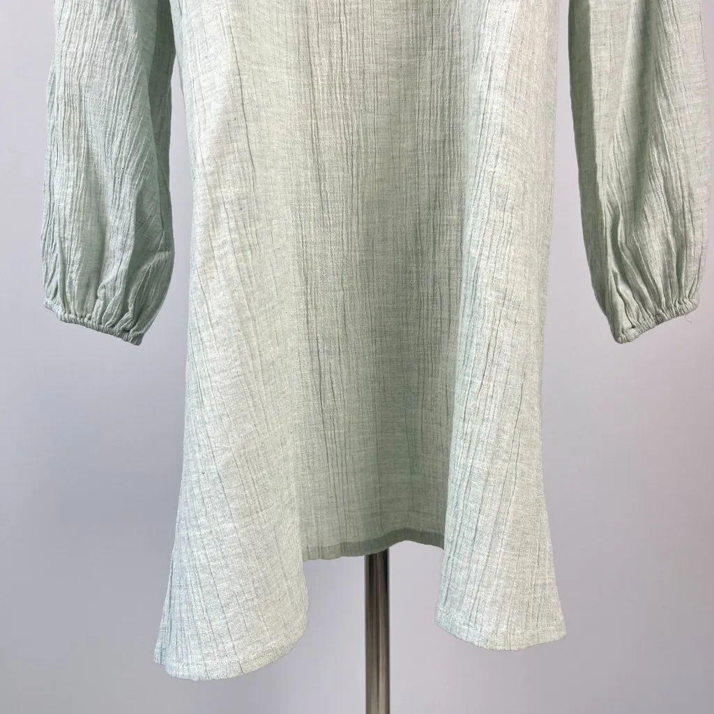 NWOT JOHNNY WAS Calme Tie Neck Long Sleeves Knee Length Dress Green Size S - Image 4