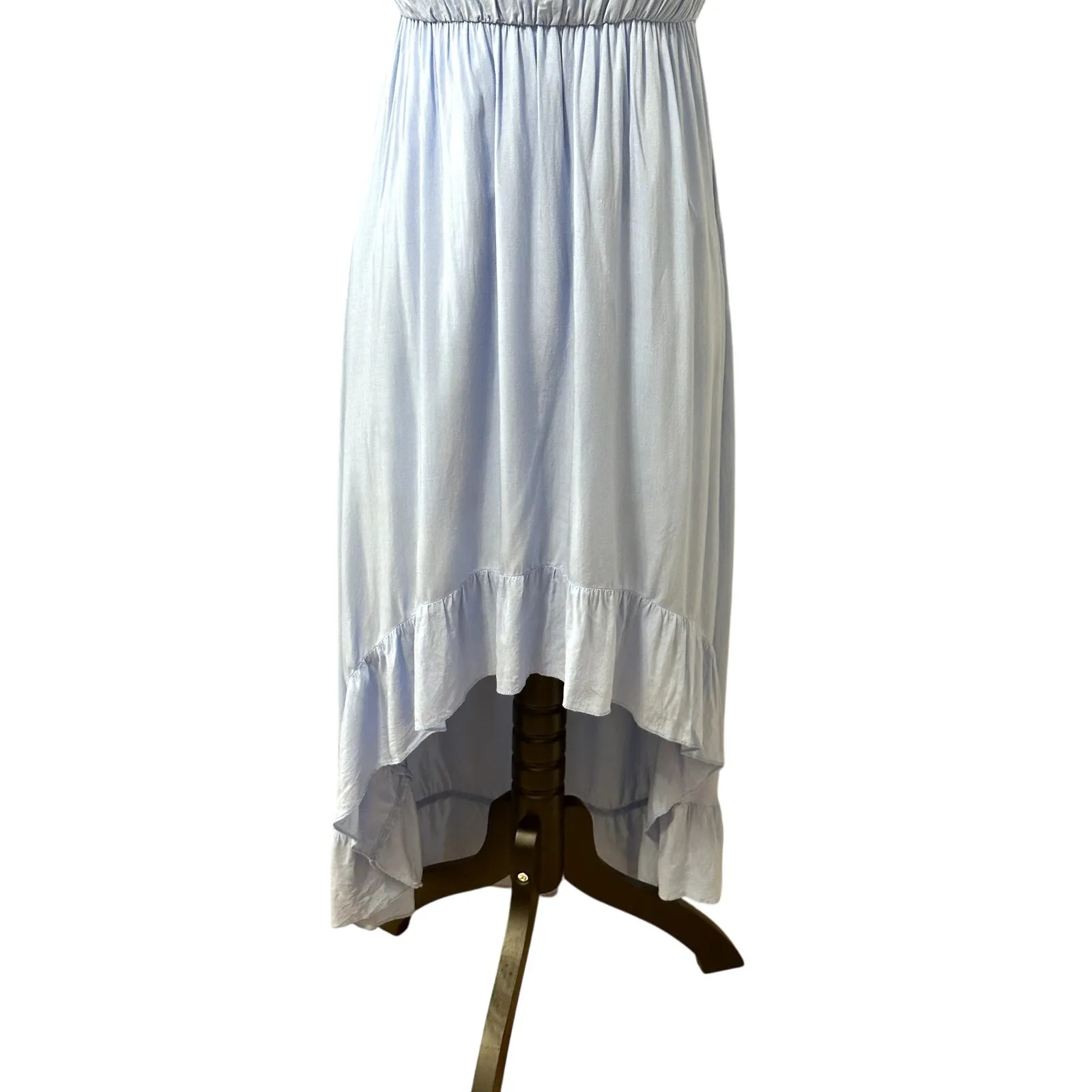 Nine Bird High-Low A-Line Dress Off-Shoulder Flutter Hemline Flowy Sky Blue  S - Image 3