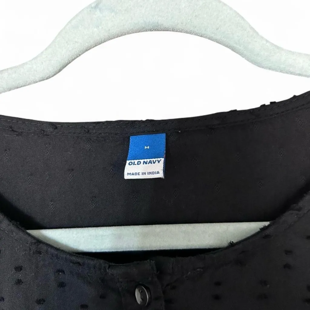 Black Clip Dot Midi Dress Medium | Puff Sleeve Tiered Dress w/ Pockets - Image 3