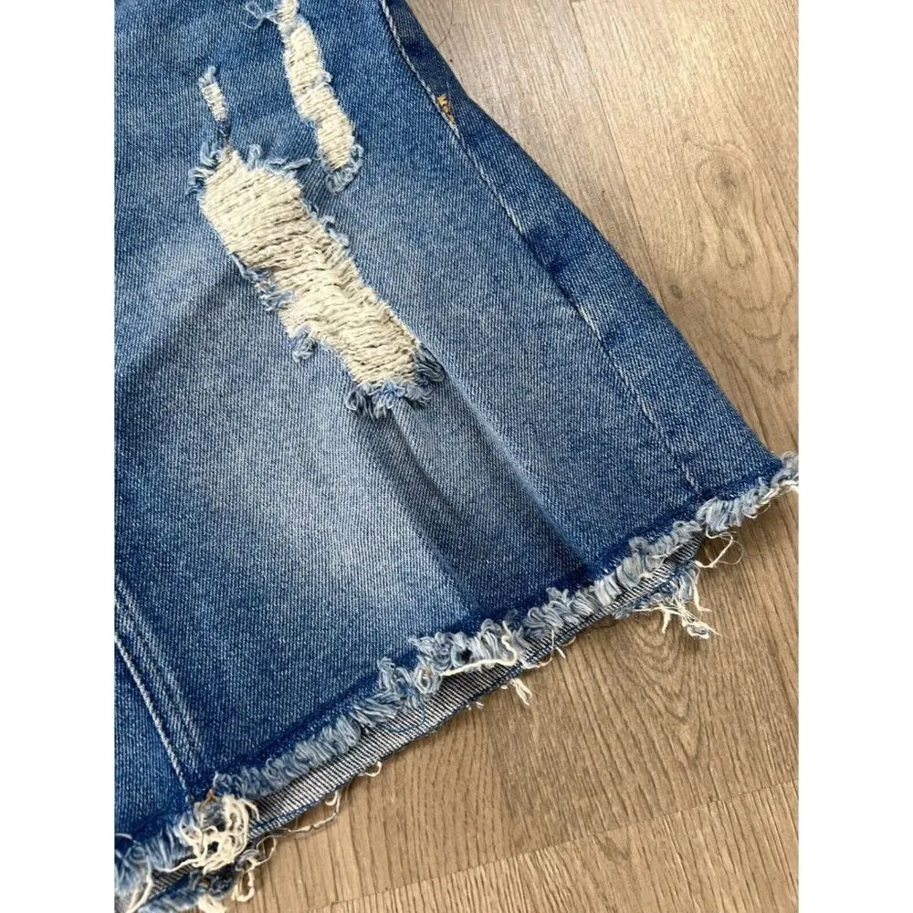 Forever 21 Jean Cut Off Frayed Mini Skirt Womens Size 28 Blue Distressed Denim - Image 5