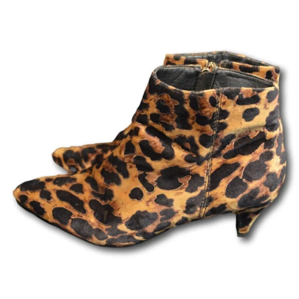 IDIFU Women Booties Cheetah Low Kitten Heel Ankle Boots Pointed Toe Short Size:9 Tan - Image 4