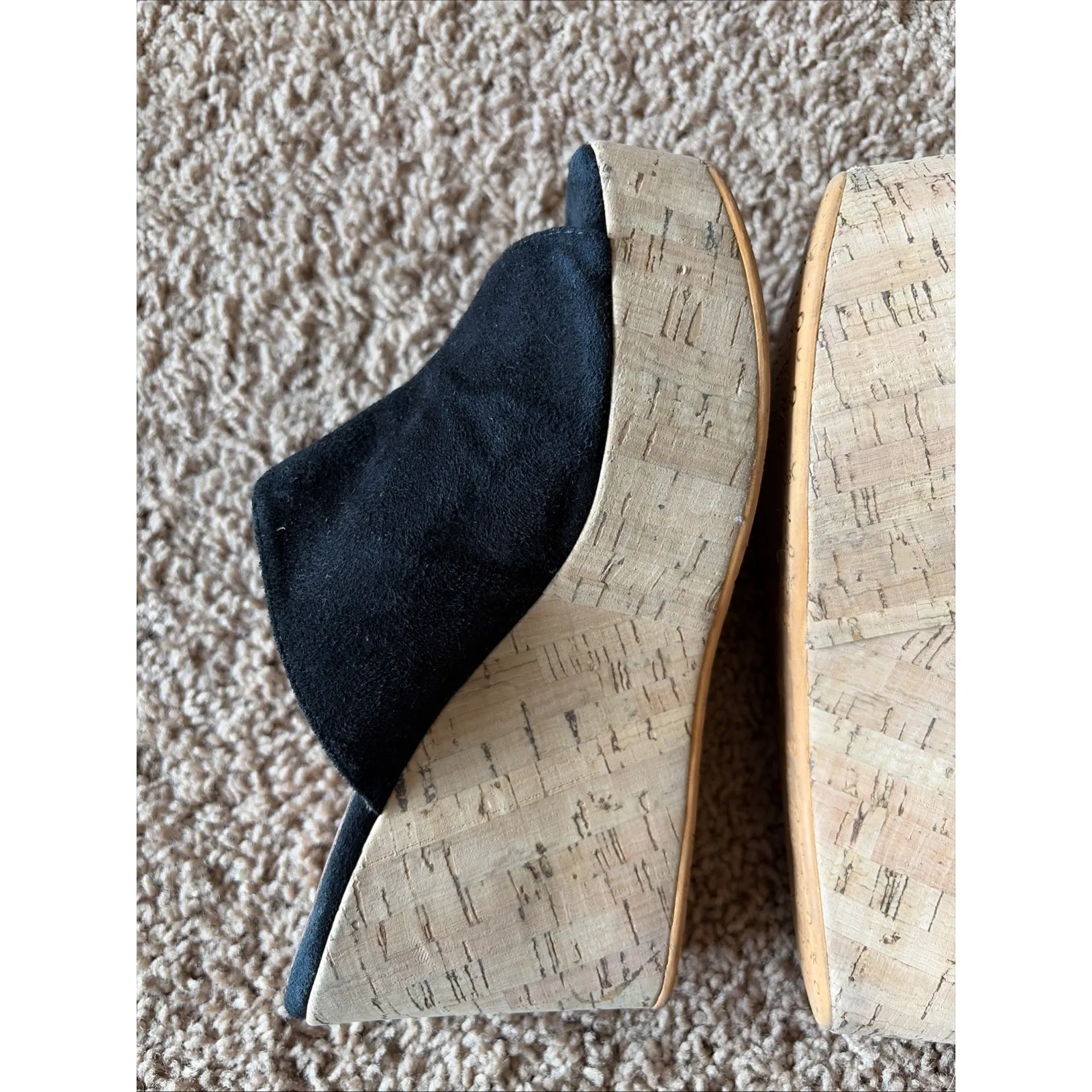 RossOro Classic Black Suede Leather Cork Wedge Mule Sandal Shoes Italy EU 35 Size 5 - Image 5