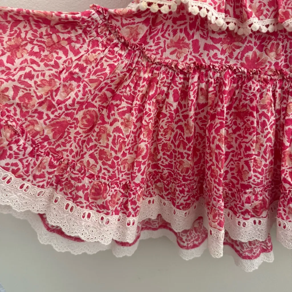 MISA Los Angeles Lilian Floral Pink Ruffle Mini Dress Barbiecore Cottage Large - Image 8